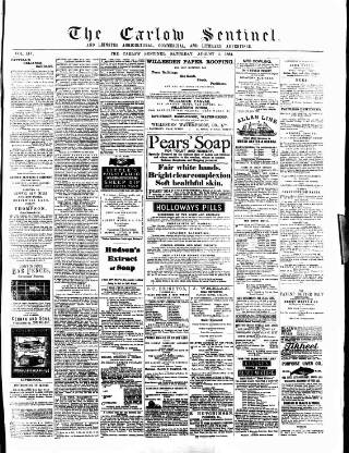 cover page of Carlow Sentinel published on August 2, 1884