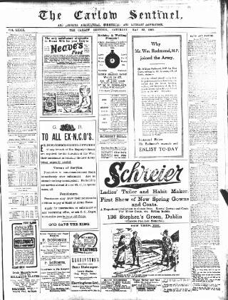 cover page of Carlow Sentinel published on May 22, 1915