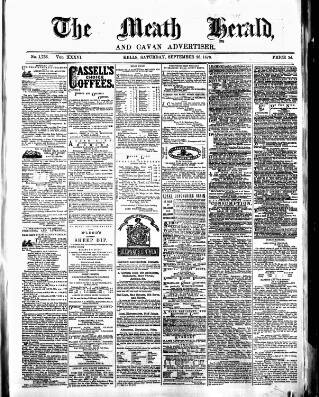cover page of Meath Herald and Cavan Advertiser published on September 28, 1878