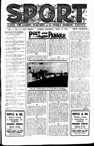 cover page of Sport (Dublin) published on June 13, 1925