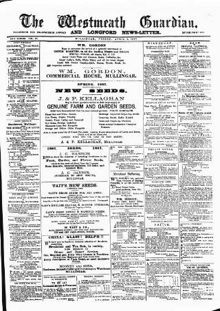 cover page of Westmeath Guardian and Longford News-Letter published on April 1, 1887