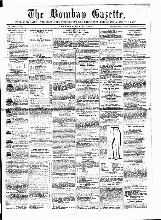 cover page of Bombay Gazette published on May 22, 1856