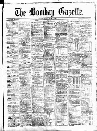 cover page of Bombay Gazette published on April 1, 1864