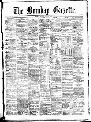 cover page of Bombay Gazette published on June 13, 1864