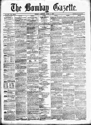 cover page of Bombay Gazette published on April 1, 1867