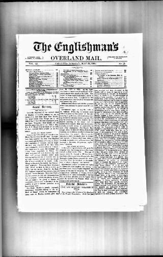 cover page of Englishman's Overland Mail published on May 22, 1866
