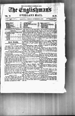 cover page of Englishman's Overland Mail published on November 2, 1869