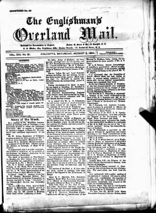 cover page of Englishman's Overland Mail published on August 2, 1884