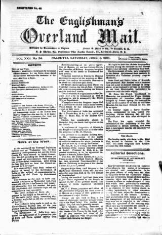 cover page of Englishman's Overland Mail published on June 13, 1885