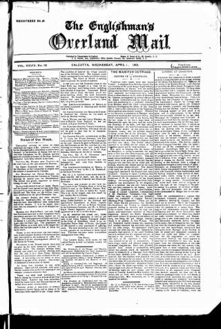 cover page of Englishman's Overland Mail published on April 1, 1891