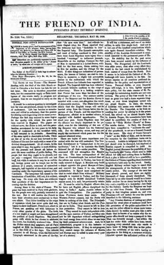 cover page of Friend of India and Statesman published on May 22, 1856