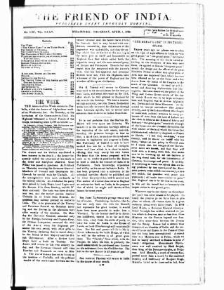 cover page of Friend of India and Statesman published on April 1, 1869