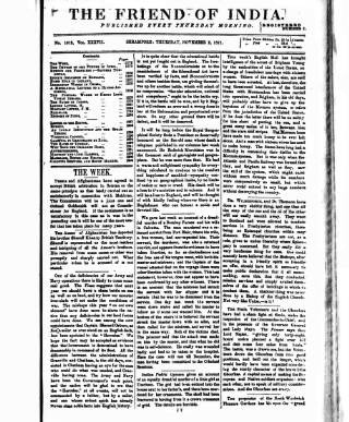 cover page of Friend of India and Statesman published on November 2, 1871