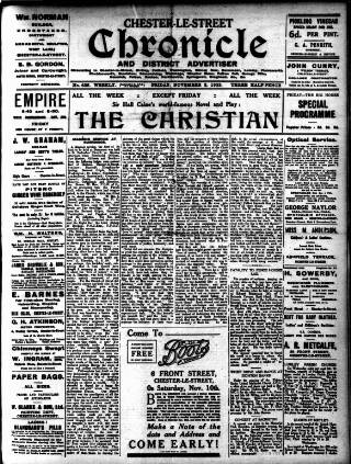cover page of Chester-le-Street Chronicle and District Advertiser published on November 2, 1923
