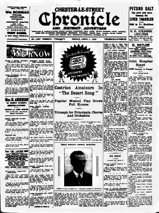 cover page of Chester-le-Street Chronicle and District Advertiser published on April 1, 1938