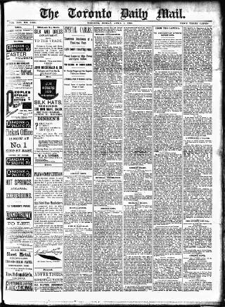cover page of Toronto Daily Mail published on April 1, 1892