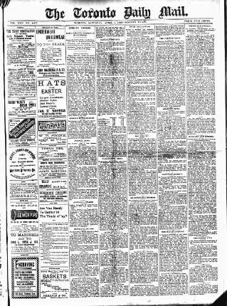cover page of Toronto Daily Mail published on April 1, 1893