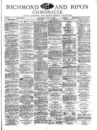 cover page of Richmond & Ripon Chronicle published on June 13, 1885