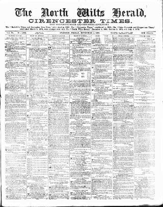 cover page of North Wilts Herald published on November 2, 1888