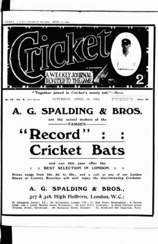 cover page of Cricket published on April 26, 1913