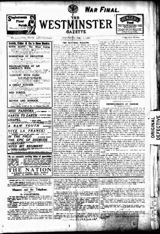 cover page of Westminster Gazette published on April 1, 1916