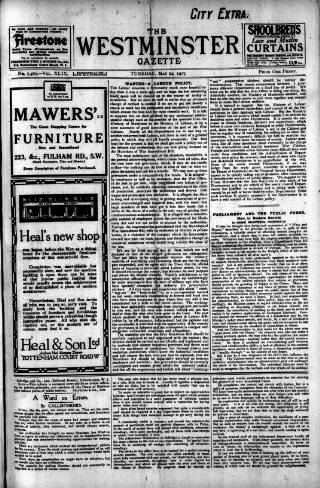 cover page of Westminster Gazette published on May 22, 1917