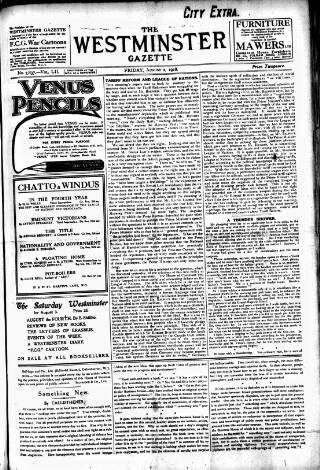 cover page of Westminster Gazette published on August 2, 1918