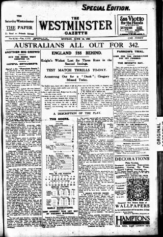 cover page of Westminster Gazette published on June 13, 1921