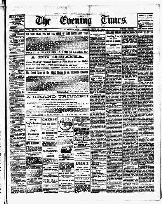cover page of Hamilton Daily Times published on June 13, 1884