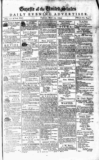 cover page of Gazette of the United States published on May 22, 1795