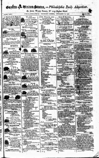 cover page of Gazette of the United States published on December 13, 1798