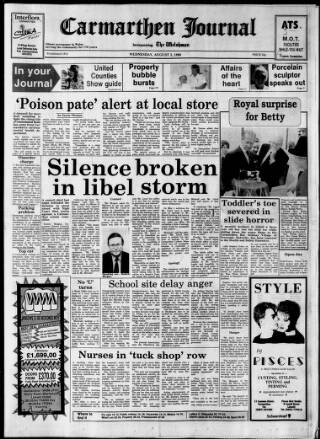cover page of Carmarthen Journal published on August 2, 1989