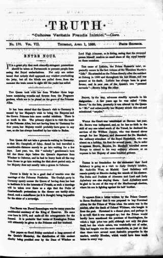 cover page of Truth published on April 1, 1880