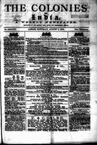cover page of Colonies and India published on August 2, 1879
