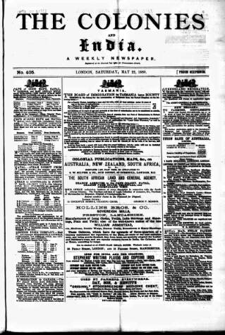 cover page of Colonies and India published on May 22, 1880