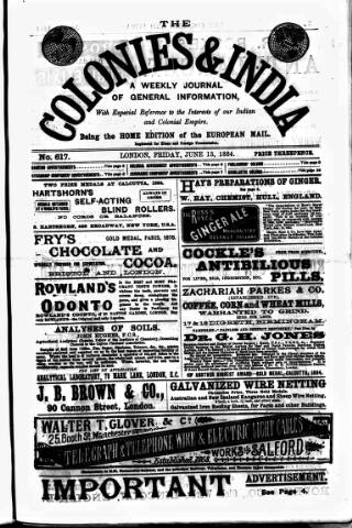 cover page of Colonies and India published on June 13, 1884