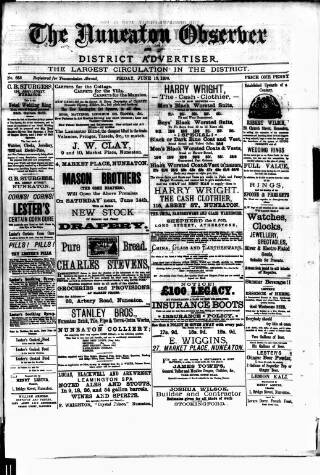 cover page of Nuneaton Observer published on June 13, 1890