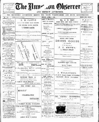 cover page of Nuneaton Observer published on April 1, 1898