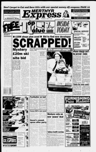 cover page of Merthyr Express published on June 13, 1991