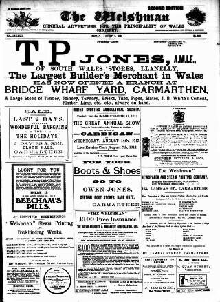 cover page of Welshman published on August 2, 1912