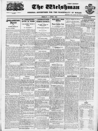 cover page of Welshman published on April 1, 1938