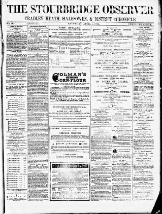 cover page of Cradley Heath & Stourbridge Observer published on April 1, 1871