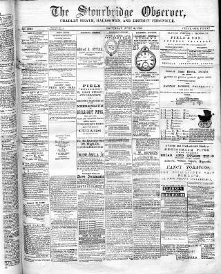cover page of Cradley Heath & Stourbridge Observer published on June 13, 1885