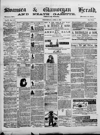 cover page of Swansea and Glamorgan Herald published on April 1, 1885
