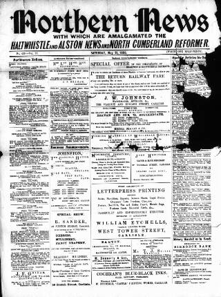 cover page of North Cumberland Reformer published on May 21, 1898