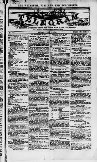 cover page of Weymouth Telegram published on June 13, 1873