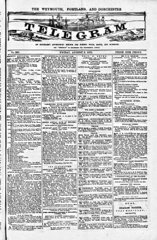 cover page of Weymouth Telegram published on August 2, 1878