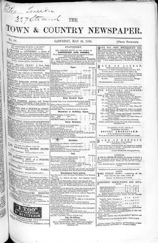 cover page of Charles Knight's Town & Country Newspaper published on May 31, 1856