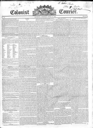 cover page of Colonist and Commercial Weekly Advertiser published on June 13, 1824