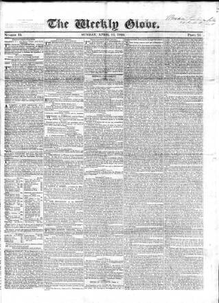 cover page of Weekly Globe published on April 11, 1824